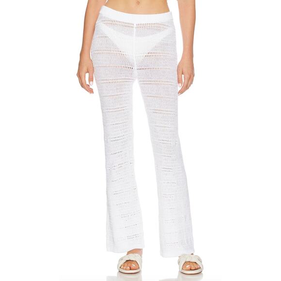L*Space Crochet Knit Pant White Medium Wide Leg Coverup Sheer Marabella $165 NEW - Picture 1 of 8